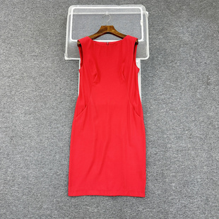 外贸单春夏季红色，无袖修身大码连衣裙