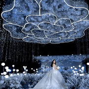 堂挂件布置纱贴婚礼创意婚庆，道具大型吊顶铁艺玫瑰花瓣装饰