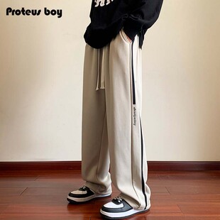 ProteusBoy裤子男款春秋冬季男士条纹加厚绒宽松运动直筒休闲长裤