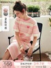 春夏季新潮圆领短袖粉色休闲宽松针织直筒条纹T恤女装连衣裙修身