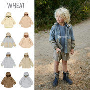 54wheat23春季款婴儿童保暖带帽外套男女童宝宝防风休闲纯色风衣