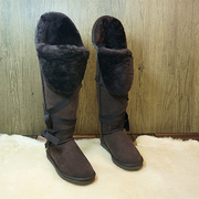 高筒靴 冬季真皮羊毛一体雪地靴交叉绑带高筒女靴防滑底30-21