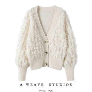 心中的白月光(白月光，)!奶白色，纯山羊绒毛衣2024秋冬宽松羊绒针织开衫