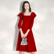 时尚气质修身 性感漏背设计 优雅赫本小红裙