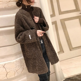 羊羔毛外套(毛外套)女春冬装，2024年韩版宽松显瘦大码中长款羊羔绒大衣