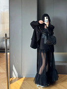 今年流行黑色网纱蕾丝拼接半身裙女御姐范高级感蓬蓬松大摆裙