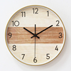 静音无声卧室挂钟塑料仿木纹竹纹圆形12英寸客厅石英钟表挂表