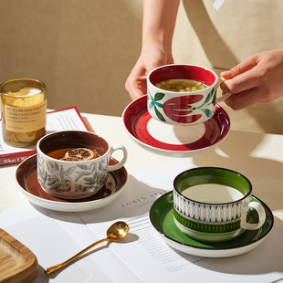 舍里中古风陶瓷咖啡杯碟，套装创意高颜值拉花，杯子高级感精致马克杯