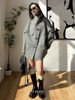 韩版高端灰色短款双面羊毛大衣小众设计感立领单排扣宽松毛呢外套