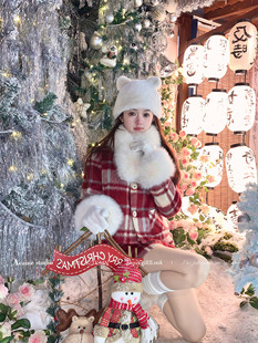 Acaine雪鹿圣诞/羊毛格子毛呢半身裙长袖外套圣诞套装女冬两件套