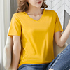 莫代尔冰丝t恤女短袖纯色黄色，气质小众上衣修身显瘦夏季打底半袖