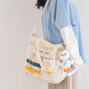 艾古撞色帆布包女学生手提袋，大容量斜跨日系，可爱背包拎书补课包