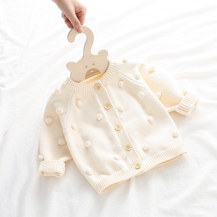 春秋装1-3岁女宝宝纯棉针织开衫，6个月婴儿洋气毛衣新生儿小外套