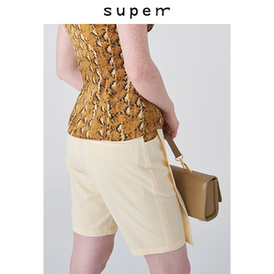 superr2020ssvol.6可脱卸裙片装饰蛇纹拼接淡黄色直身中裤