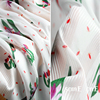 夏威夷红绿粉草印花白色条纹雪纺纱布料，顺垂连衣裙时装设计师面料