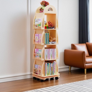 实木儿童旋转书架置物架宝宝绘本玩具，一体收纳架，家用图书柜包安装(包安装)