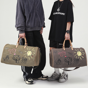 旅行包男款大容量短途旅行袋男女，运动健身包手提包行李包帆布(包帆布)背包