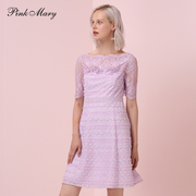 粉红玛琍粉红玛丽夏装，短袖连衣裙蕾丝，拼接绣花钉珠裙子pmajs5008