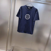 MSKIN6欧洲站小众英伦风圆领设计简洁上衣中长款藏蓝色短袖T恤女