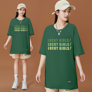 美式字母t恤女夏季街头绿色短袖，宽松个性ins2023oversize大码