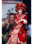 高端土家族服装女红色系民族风改良苗族刺绣重工婚服旅拍写真