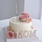 母亲节蛋糕装饰MOM珍珠插件仿真玫瑰花摆件妈妈女神生日烘焙配件