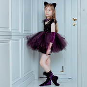 万圣节儿童礼服女童学猫叫紫色演出服欧美蓬蓬裙高端童装迪士尼服