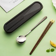便携餐具木筷子勺子套装 上班学生户外餐具单人筷勺两件套收纳盒