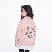 韩国潮牌童装女童外套洋气夹克衫时髦春秋休闲宽松牛仔衣粉色甜美