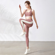 欧美网红撞色运动套装内衣跑步瑜伽工字背心式裸感撞色健身裤女