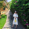 巴厘岛海边度假露背沙滩裙，一字领露肩，宽松洋气仙女连衣裙长裙白色