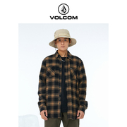 volcom钻石男装复古格子长袖，衬衫2024秋季中长款休闲翻领衬衣