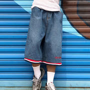 美式OLD SCHOOL街头大码宽松bboy牛仔hiphop滑板说唱六分夏日短裤
