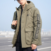 Adidas阿迪达斯棉服男装秋冬军绿色休闲短款连帽保暖夹克外套