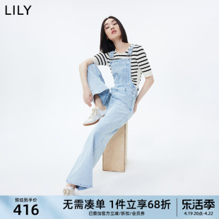 lily2023夏女装(夏女装)舒适全棉休闲复古美式校园减龄显瘦背带牛仔裤