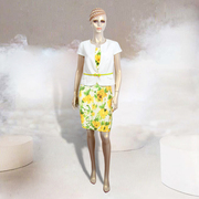 香港名师路夏季欧美风格白色，上衣+黄色大花，无袖连衣裙套装2件套