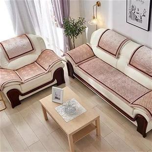 123皮沙发垫套加厚组合真皮冬天毛绒坐垫M简约现代欧式三件套老式