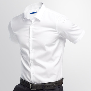 白衬衫男短袖商务正装韩版修身青年衬衫夏季全棉，免烫职业纯色衬衣