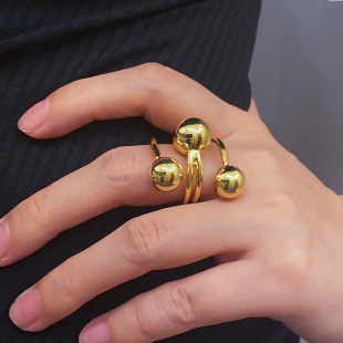 GWE欧美时尚个性夸张不规则圆球戒指可调节大小酷女孩气场食指戒