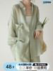 法式绿色薄款天丝衬衫女夏季2024雪纺，空调防晒上衣高级感外套