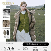 90%鹅绒Scofield女装狐狸毛领时尚中长款羽绒服2023秋冬