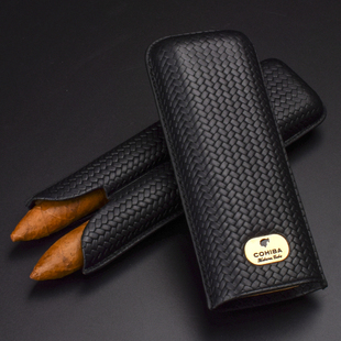 哈瓦那出品古巴Cohiba高希霸2支装便携式雪茄盒皮套黑色