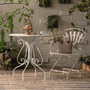 美式复古做旧白色铁艺小圆桌民宿小户型，阳台茶几边几休闲小桌椅
