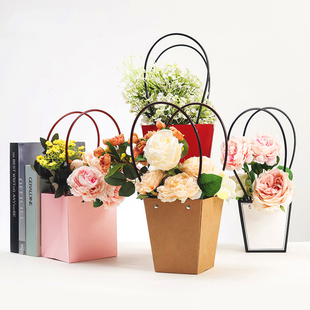 牛皮纸花手提袋礼盒鲜花花束包装花盒材料插花包花袋子花店花艺袋