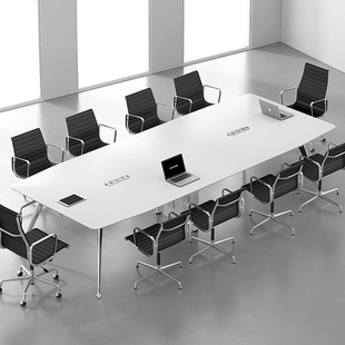 白色小型会议桌简约现代8人钢架长桌子公司开会6人会议室桌椅组合