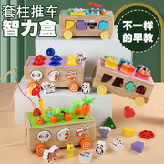 木制儿童益智玩具 形状配对认知积木车 木质动物拔萝卜智力车