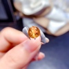 s925银饰戒指空托圆形，68拉丝复古欧美时尚，开口戒托镶黄水晶托帕石