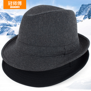 帽子男春秋礼帽男士帽子冬毛呢，保暖秋冬中老年人爵士帽冬天老人帽