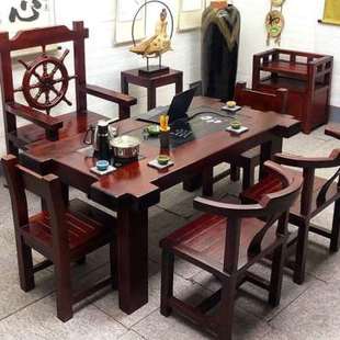 老船木茶桌椅组合办公室，茶台实木功夫茶几，家用阳台小型喝茶桌套装
