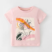 欧美女童粉红色短袖t恤宝宝，纯棉夏装儿童卡通女孩，半袖上衣打底衫3
